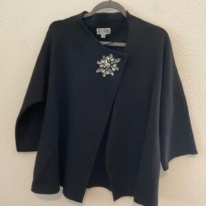 Black Sweater Shawl With Jeweled Closure. Size XL Comfy and Warm